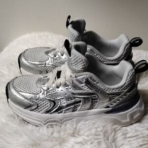 Stylish Silver and White Kids Like 7/10 Years Old Sneakers
